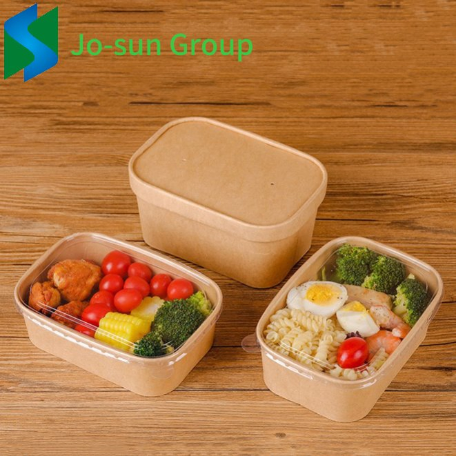 Jo-Sun Rectangular Paper Box Disposable Kraft Paper Bowl Take Away Salad Paper Lid