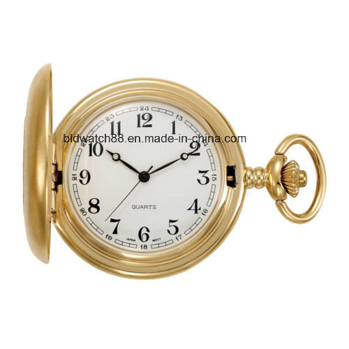 Custom Quality Swiss Movement Gold Plated Quartz Pocket Watch with Chain
