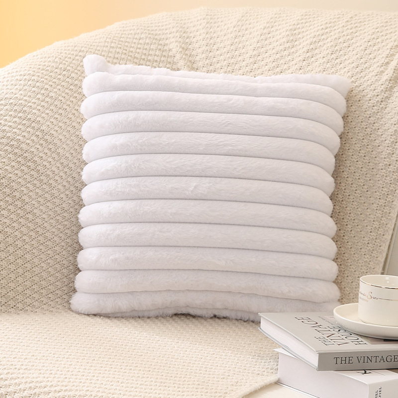 Xinlan Minimalist Vertical Stripe Faux Fur Pillow Cover Single Side Solid Color Decorative Cushion Case for Sofa