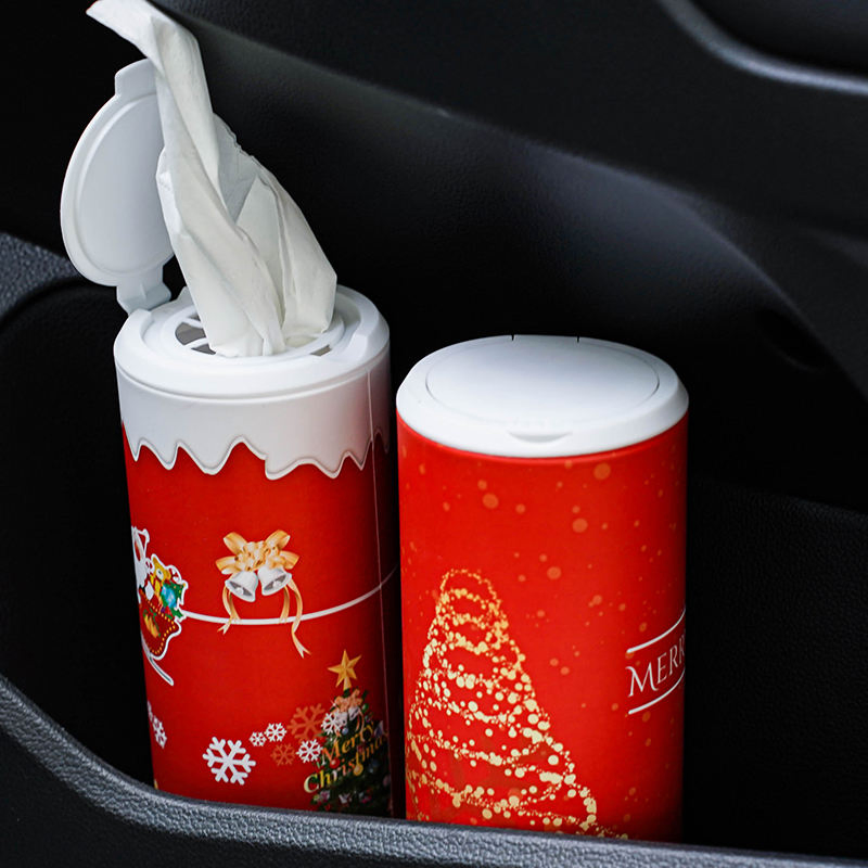 Christmas Design Eco-Friendly Disposable Cylinder Tissue Box Quality Soft Car Facial Tissues