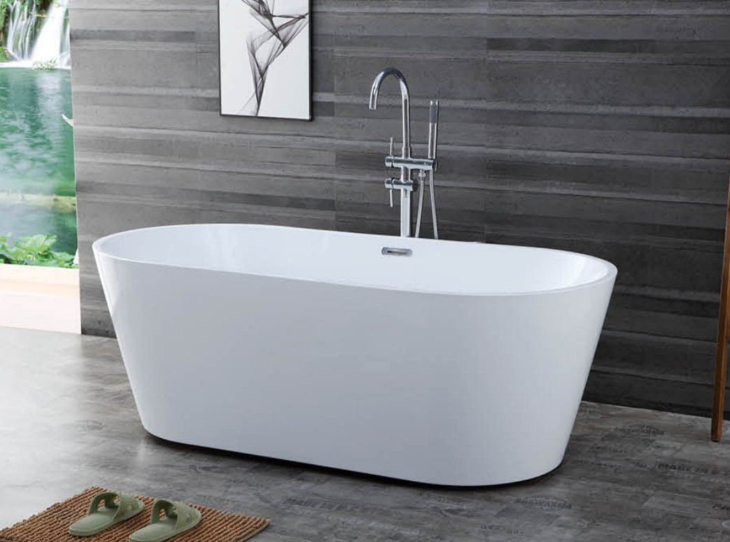 Glossy Oval Design Bathroom Artificial Stone Soaking Bathub