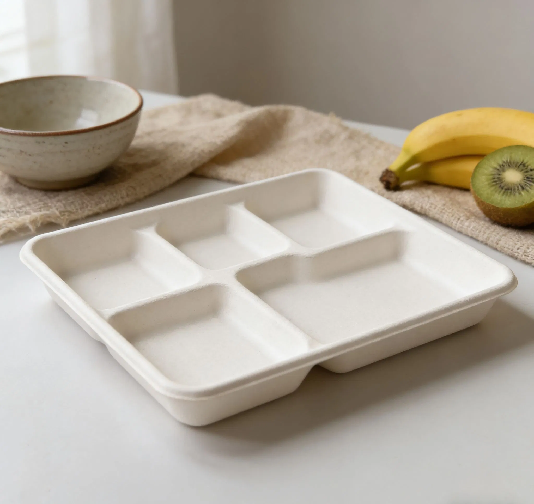 Sugarcane 5 Compartment Container Designed for Eco-Friendly Catering Needs