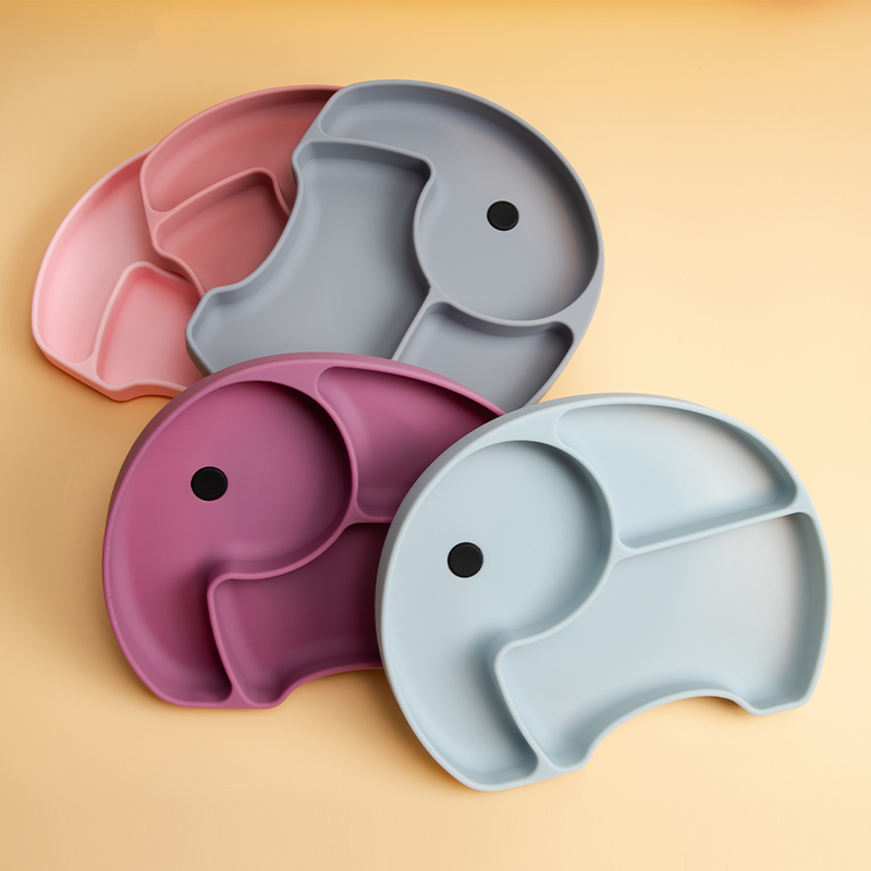 BPA Free Kids Silicone Grip Dish Toddler Feeding Divided Suction Silicone Baby Plate