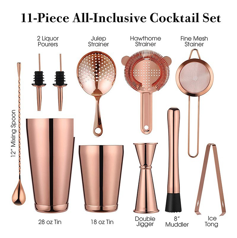 11 PCS Professional Premium Bartending Kit Stainless Steel Boston Cocktail Shaker Set with Accessories