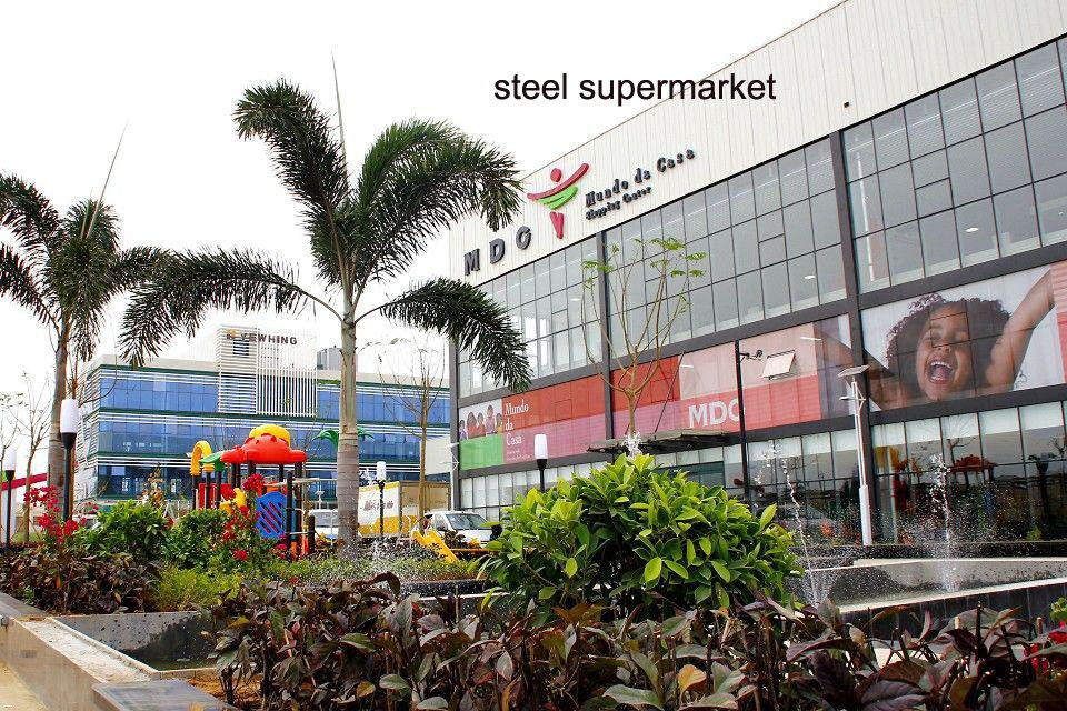 Prefab Light Steel Structure Supermarket Shop Mall Building with Glass Curtain Wall