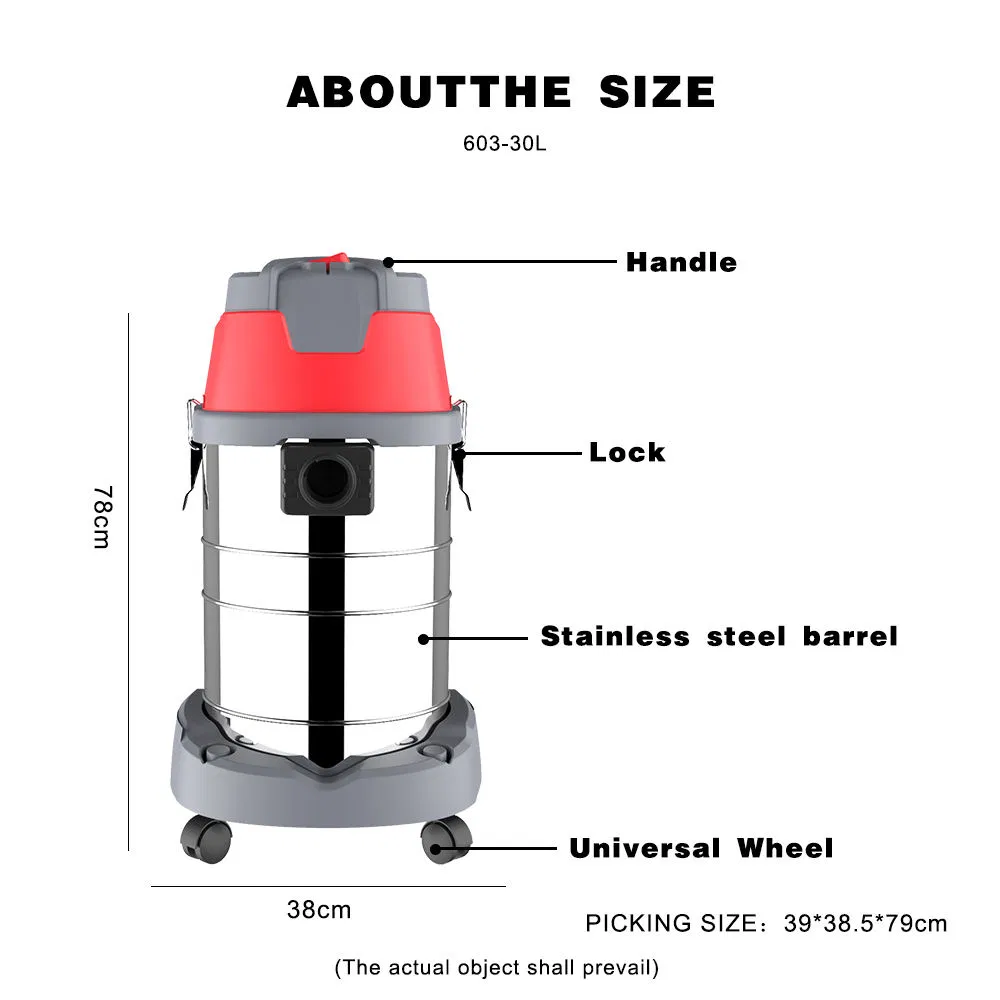 30 Liters Wet Dry Vacuum Hotel Washing Car Workshop Dust Cleaner High Specifications Car Cleaning Equipment