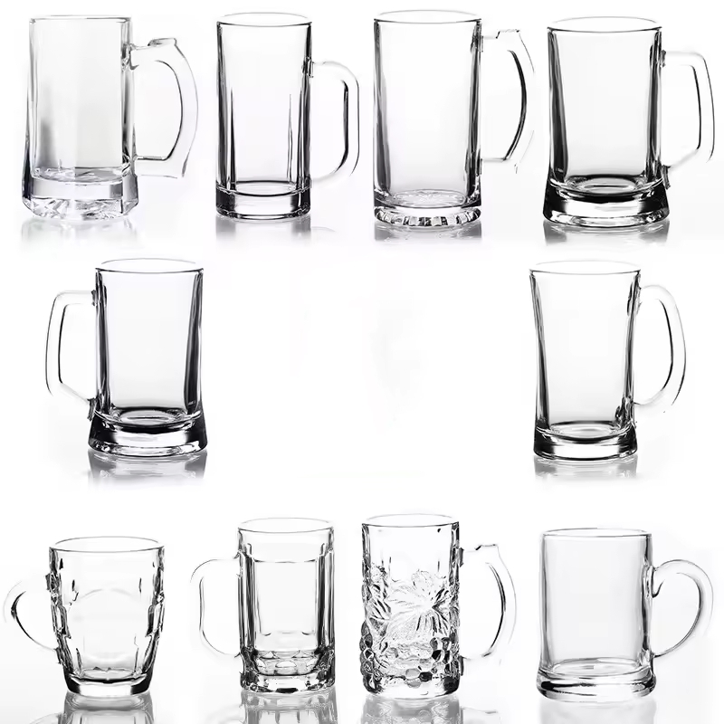 Classic Beer Mugs Glass Qianli Glassware Thick Wall Transparent with Handle Pattern OEM Supply Wholesale Food Safe
