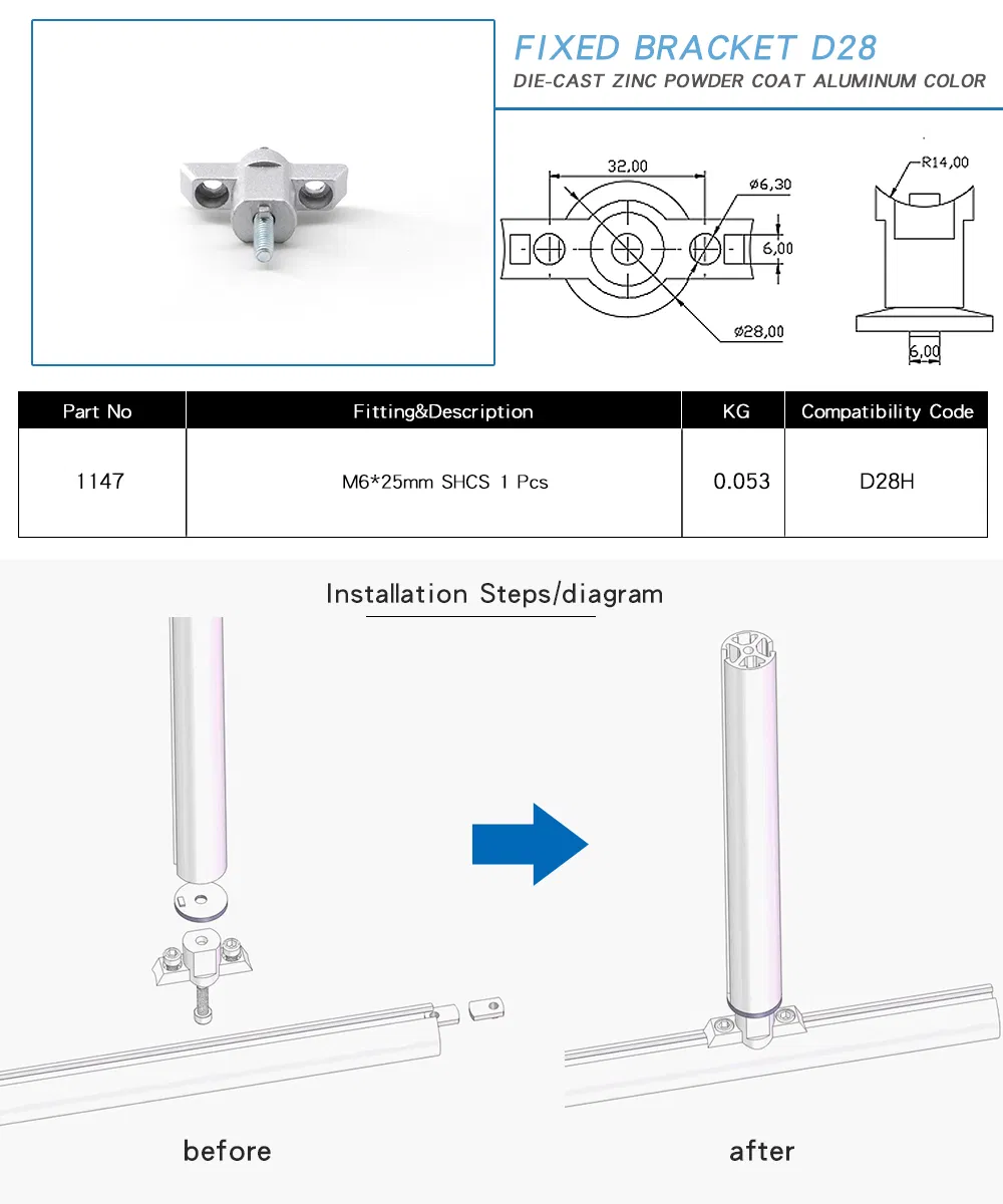 China Manufacturer 1147 RoHS Cbam OEM ODM Fixed Bracket for D28 Aluminum Pipe 28 and Aluminum Convoyer Workbench Line