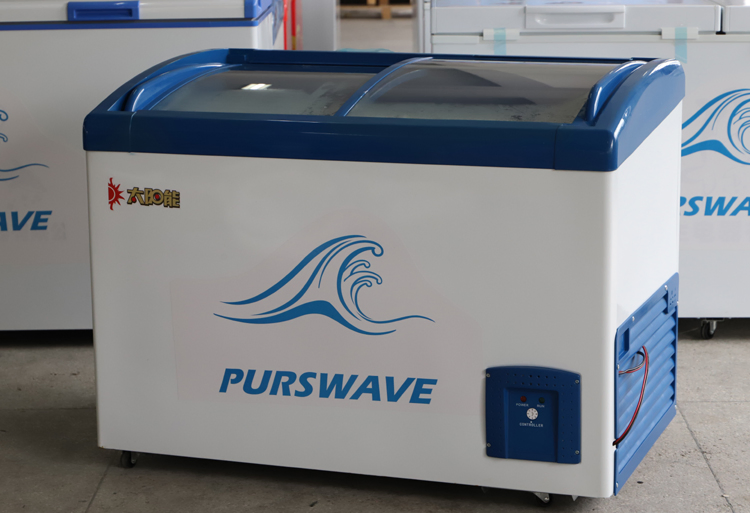 Purswave Sdsc-268y Sliding Glass Doors Solar DC Freezer 12V24V Battery Powered Deep Freezer Car Freezer Boat Freezer