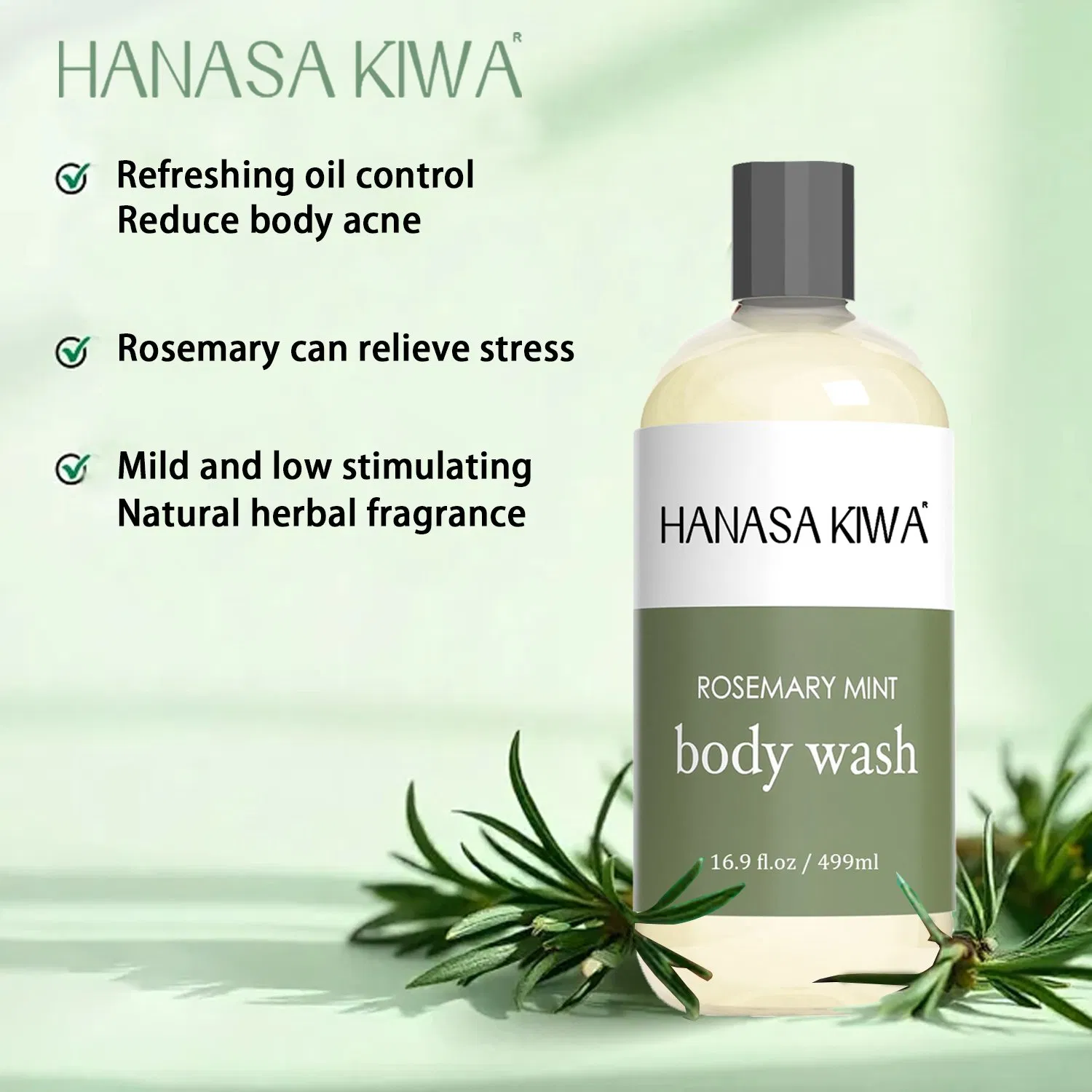 Private Label Rosemary Mint Body Wash with Hyaluronic Acid