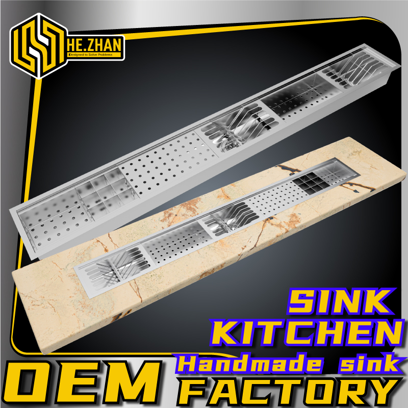 Multifunctional 304 Stainless Steel Handcrafted Sink with Draining Rack and Rectangular Drainboard