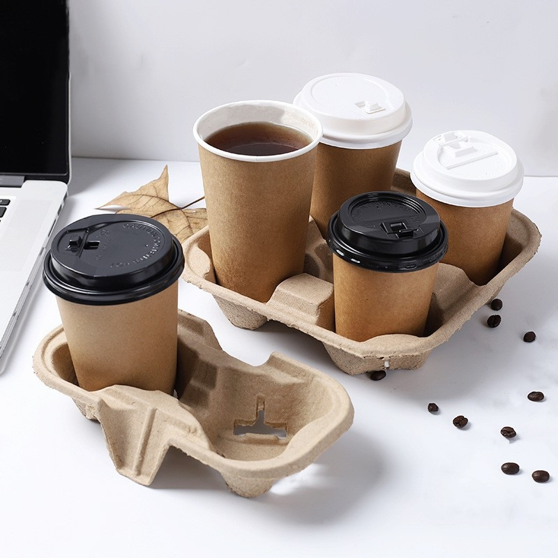 Biodegradable Disposable Pulp Mould Paper Coffee Cup Carrier Holder