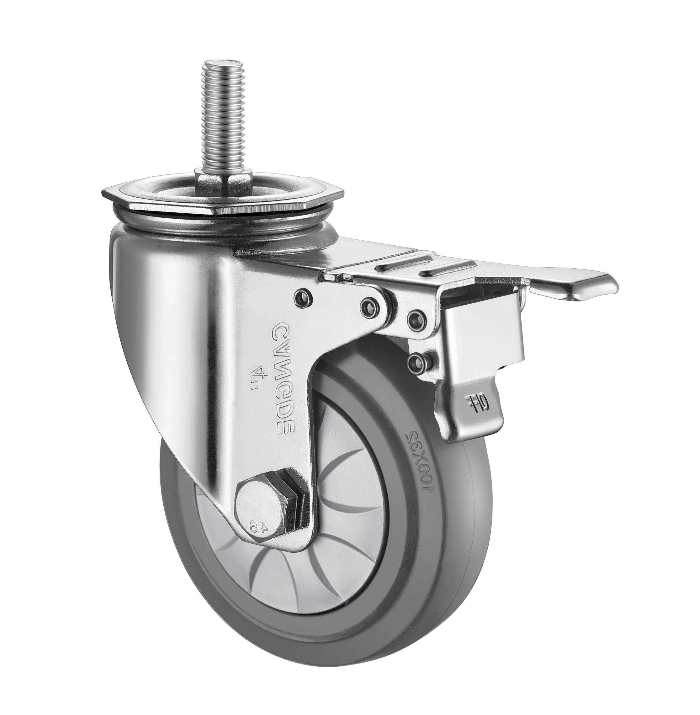 Medium Duty Brake Caster with Quiet Grey TPR Wheel, Secure Parking