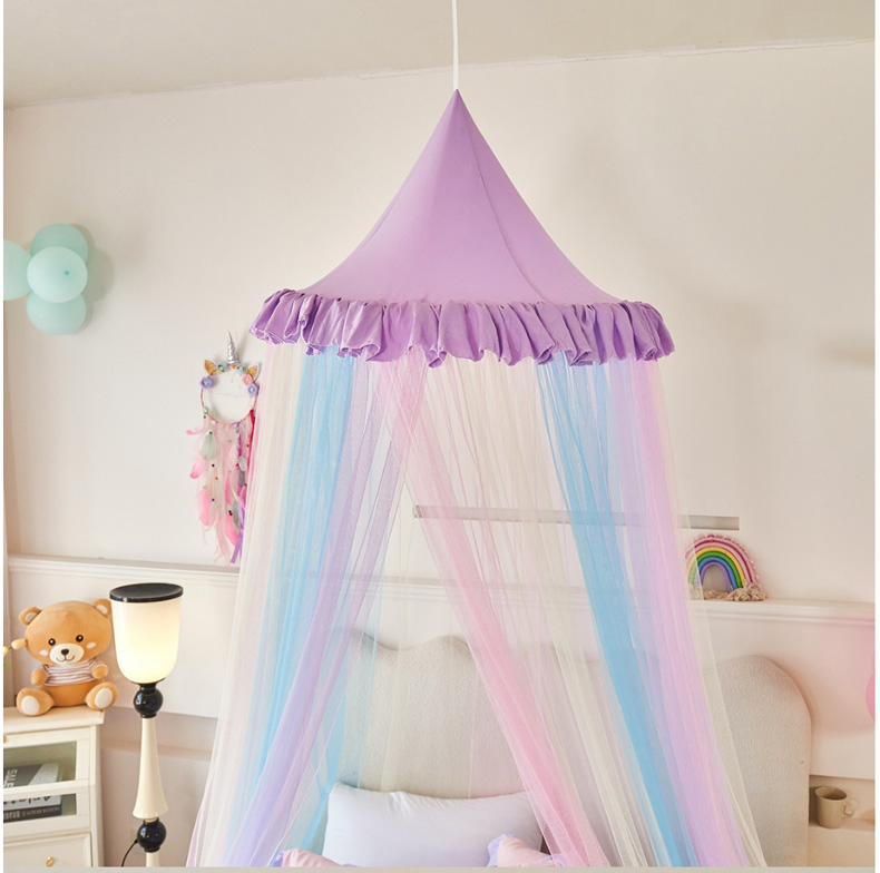 Rainbow Bed Canopy for Girls Dreamy Mosquito Net for Bed Round Dome Princess Bed Canopy Girl Room Play Tent Kids Canopy Bed Netting Curtains Purple