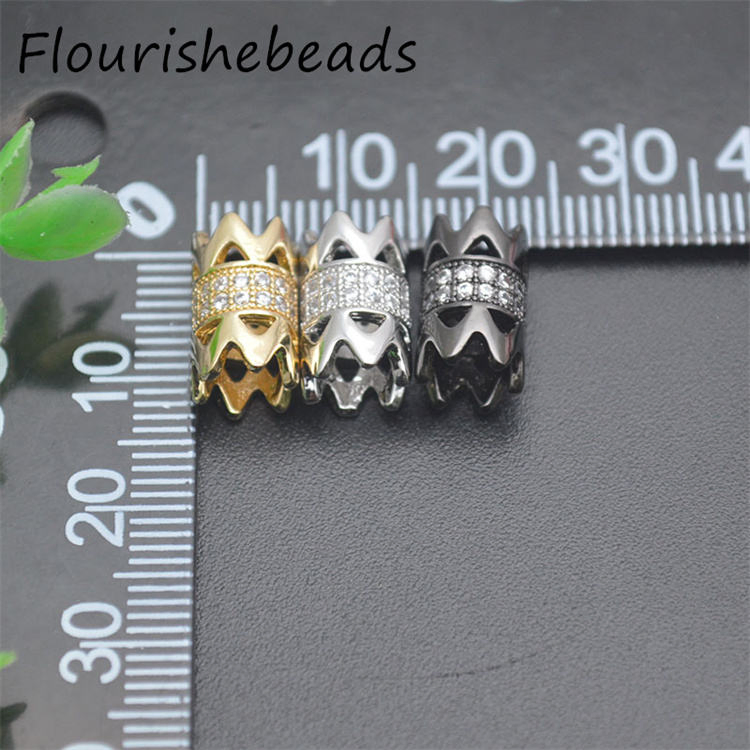 Wholesale Anti-Fading Gold Silver Color CZ-Paved Big-Size Tube Spacer Beads Jewelry Making