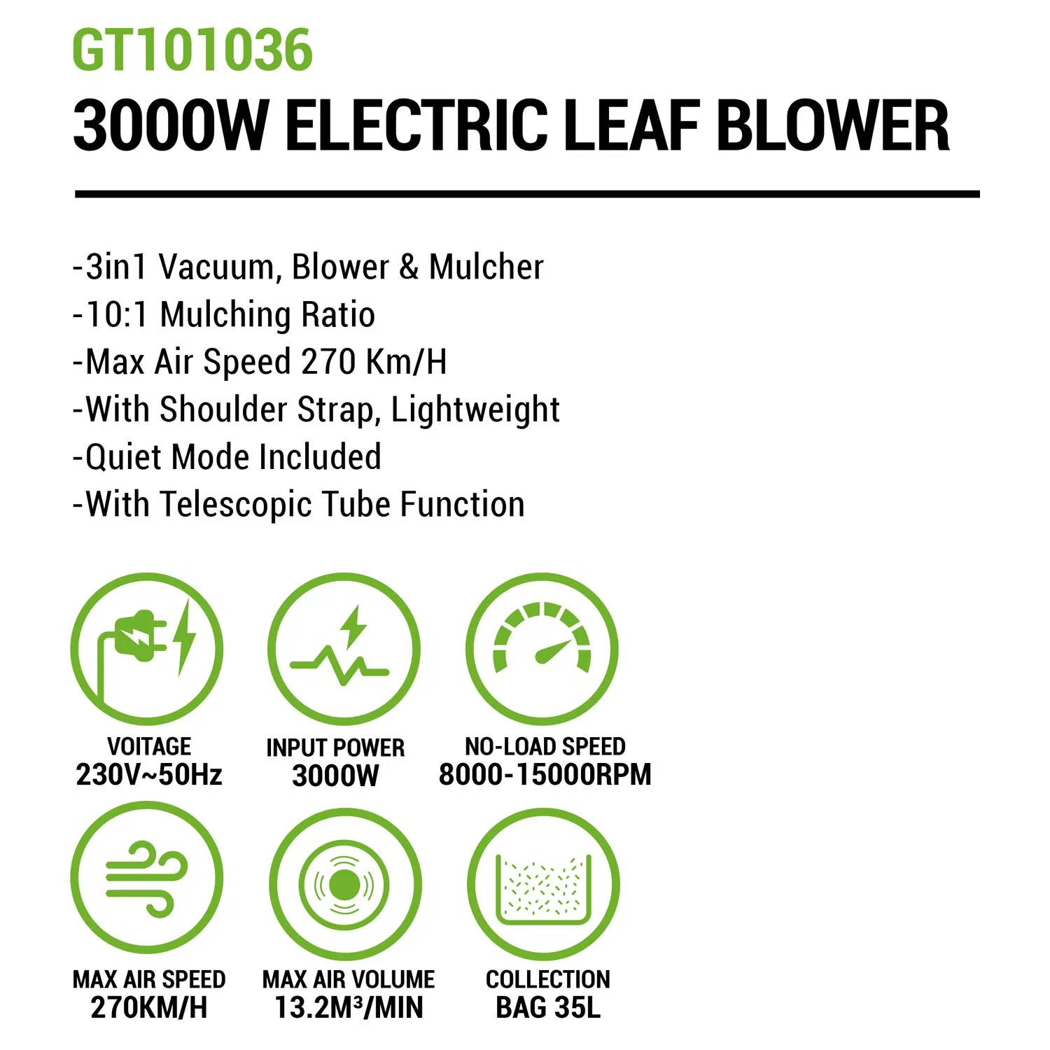 3000W Electric Multifunction Leaf Blower Hand Held High Air Vacuum Blower Portable Dust Cleaning Blower
