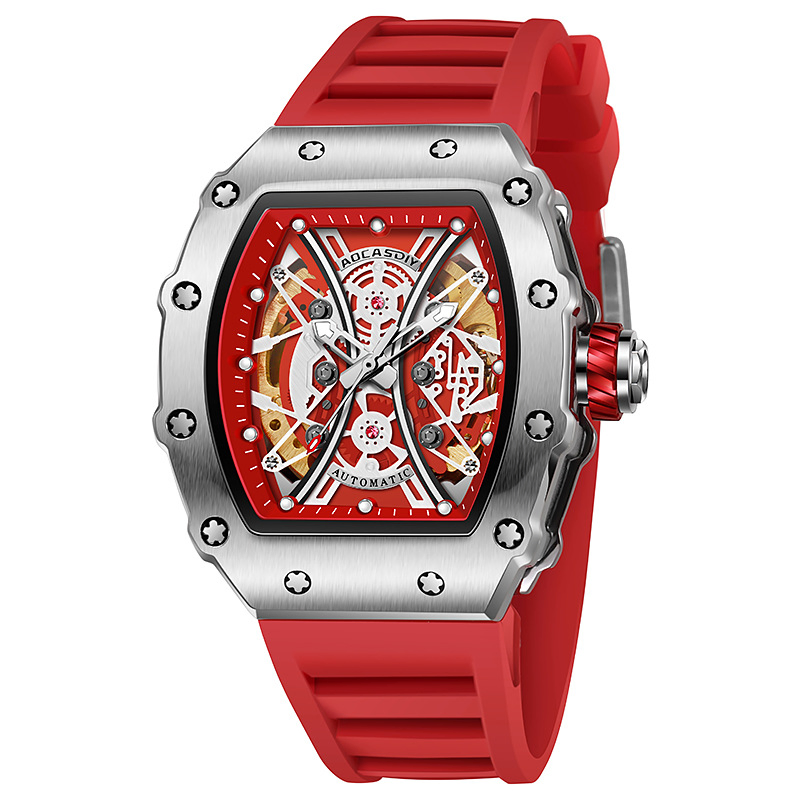 Hot Viral Skeleton Automatic Mechanical Watch Barrel-Shaped Men's Watch