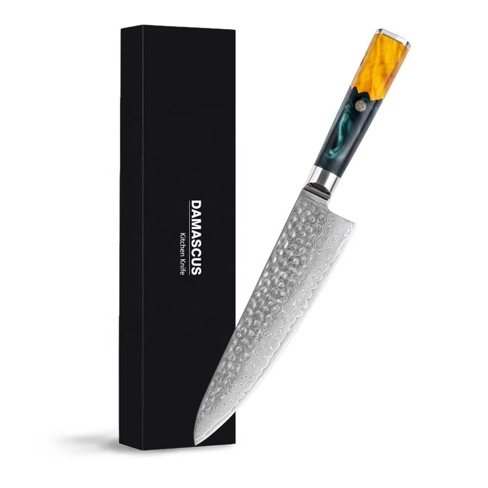 Шеф-нож Damascus 67 слоёв с рукоятью из смолы