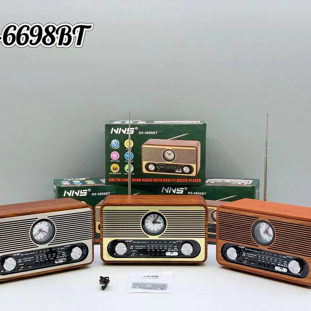 Радио NS-6698BT с Bluetooth и сабвуфером в деревянном корпусе