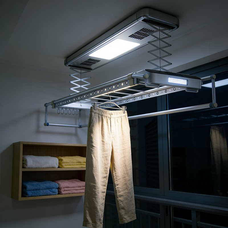 Simple Smart Clothes Drying Rack Space-Saving Drying Single-Rod Voice-Activated Drying Adjustable Height Freely Extendable