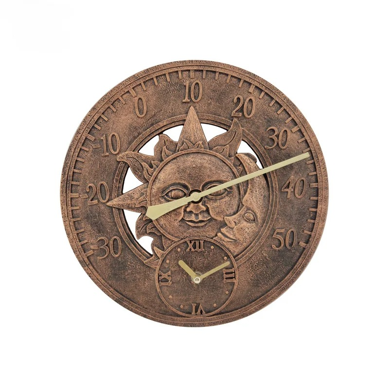 Hot Selling Popular Outdoor Clock Creative Vintage Waterproof Thermometer Resin Wall Clock