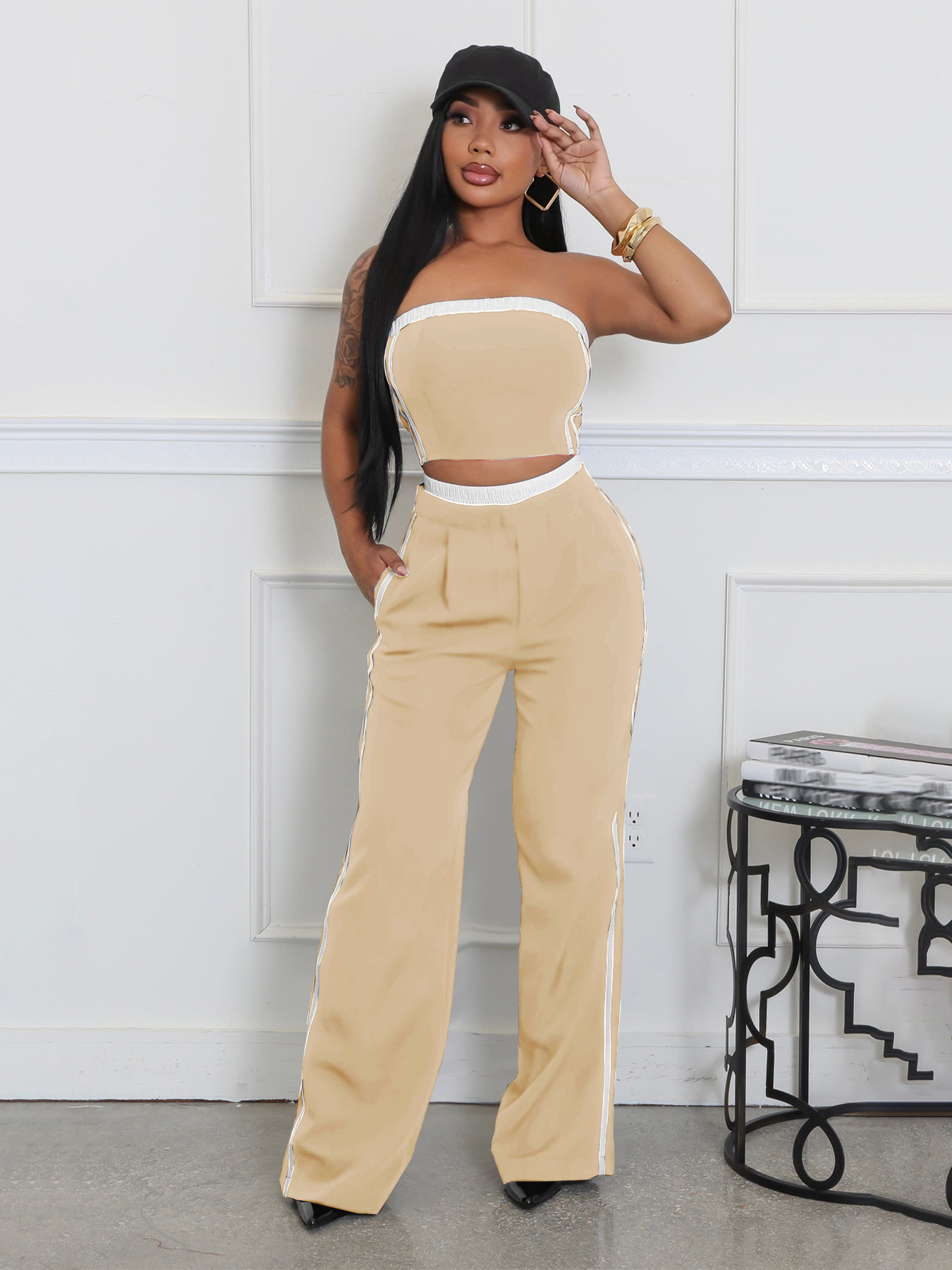 Костюм женский летний топ полосатый и брюки широкие