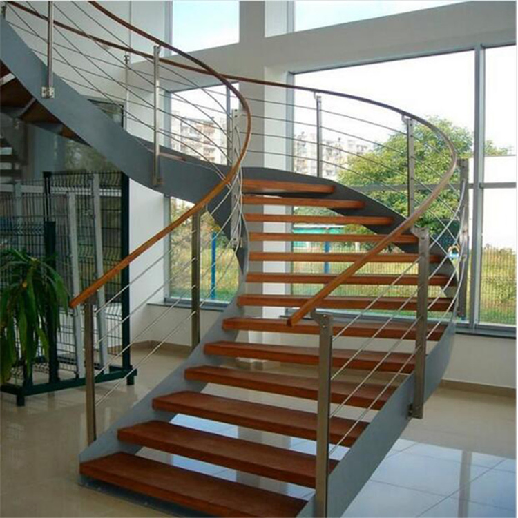 Ace Foshan Factory Luxury Customized Steel Spiral Staircase Indoor Solid White Oak 4' Thick Curved Glass Staircase