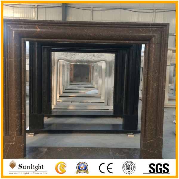 Carved Black Marble Stone Fireplace for Indoor