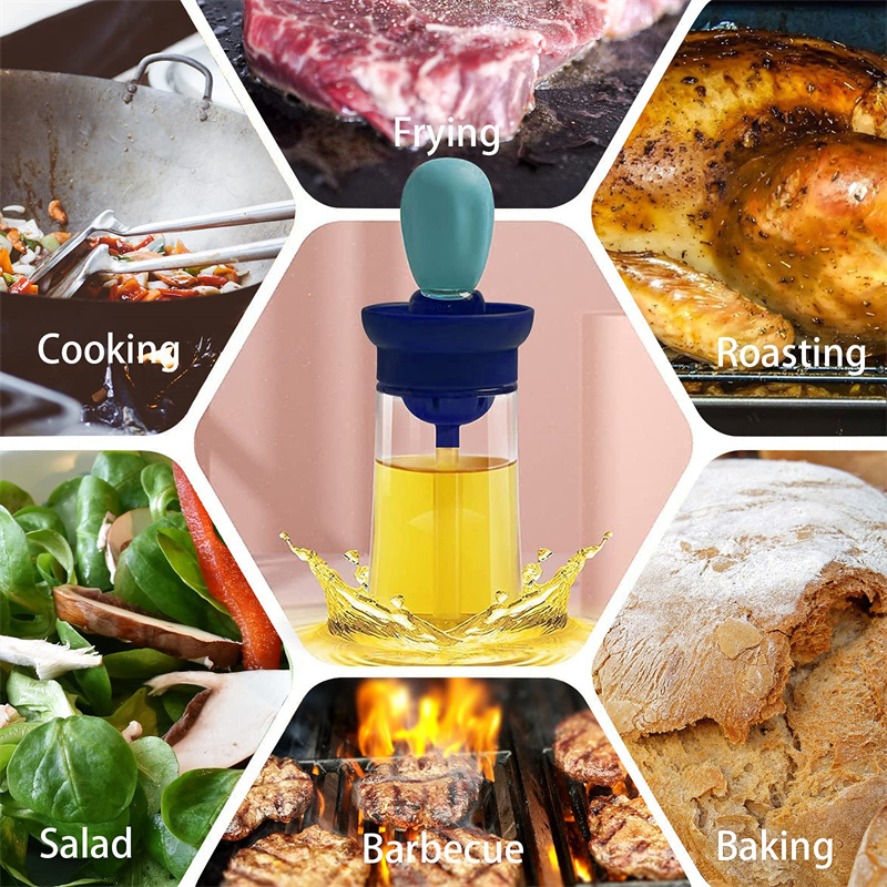 2 in 1 Glass Olive Oil Bottle and Brush Silicone Dropper Measuring Oil Dispenser Bottle for Kitchen Cooking Baking BBQ