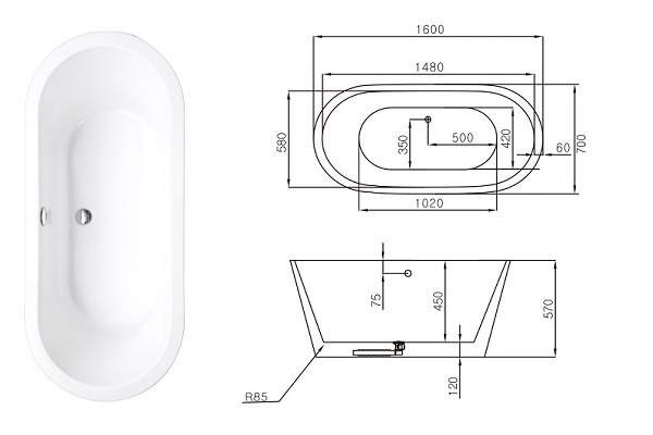 High Quality Black Acrylic Bathtub Tcb032D