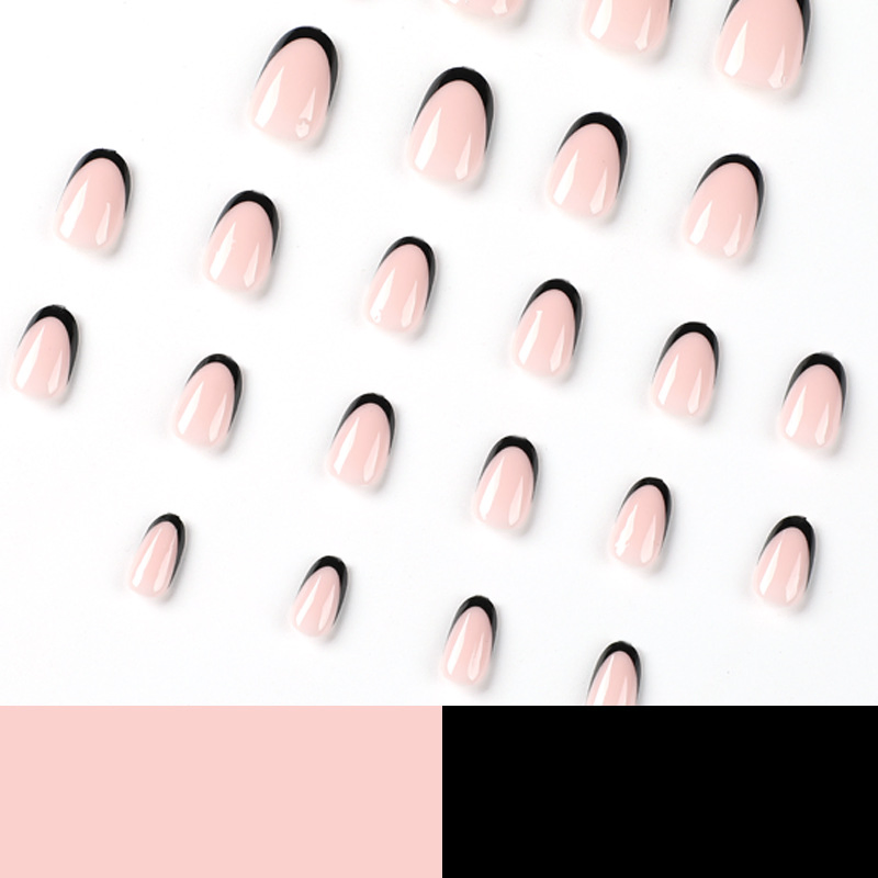 24 PCS French Press on Nails Almond Short Natural Reusable Stick on Nails