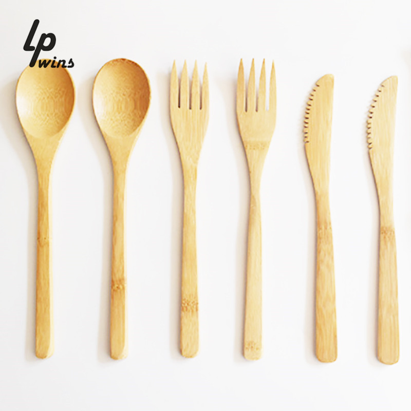 Wholesale Customized Eco-Friendly Home Gift Wooden Bamboo Knife Spoon Chopsticks Tableware with Storage Pouch