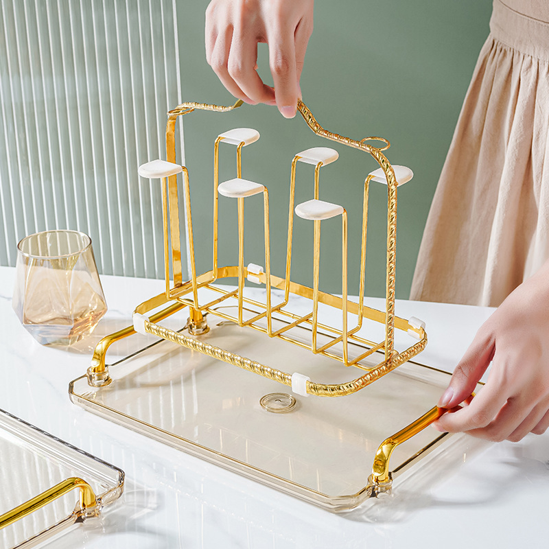 Elegant Nordic Transparent Gold Double Ear Handle Multipurpose Home Storage Tray