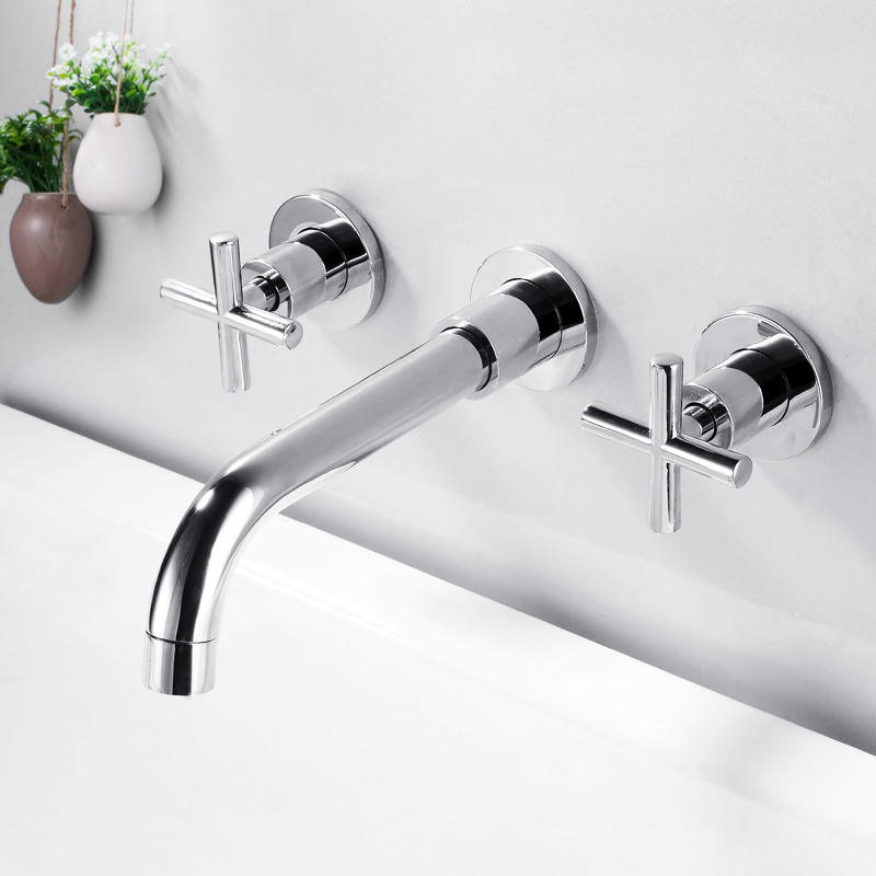 Public Gold Buried Wall Basin Faucet Embedded Wall Dark Installed Cold and Hot Water Bathroom Washbasin Faucet Black