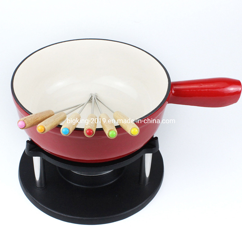 Enamel Dia16*18*21*24cm Cast Iron Fondue Chocolate Hotpot with Forks