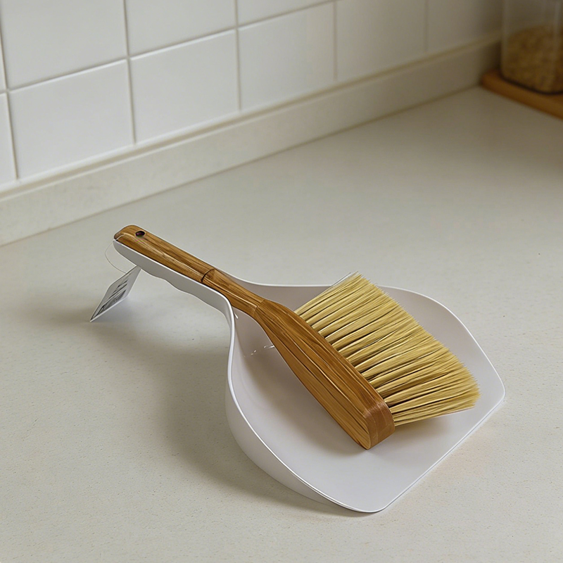 Mini Bamboo Dustpan and Brush Set - Soft Bristle Hand Broom for Desktop/Kitchen Countertop Cleaning