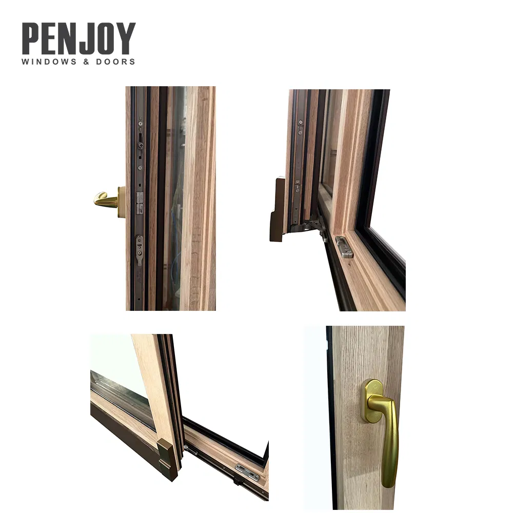 European Oak Solid Wood Clad Aluminum Insulated Soundproof Tilt and Sliding Wood Windows