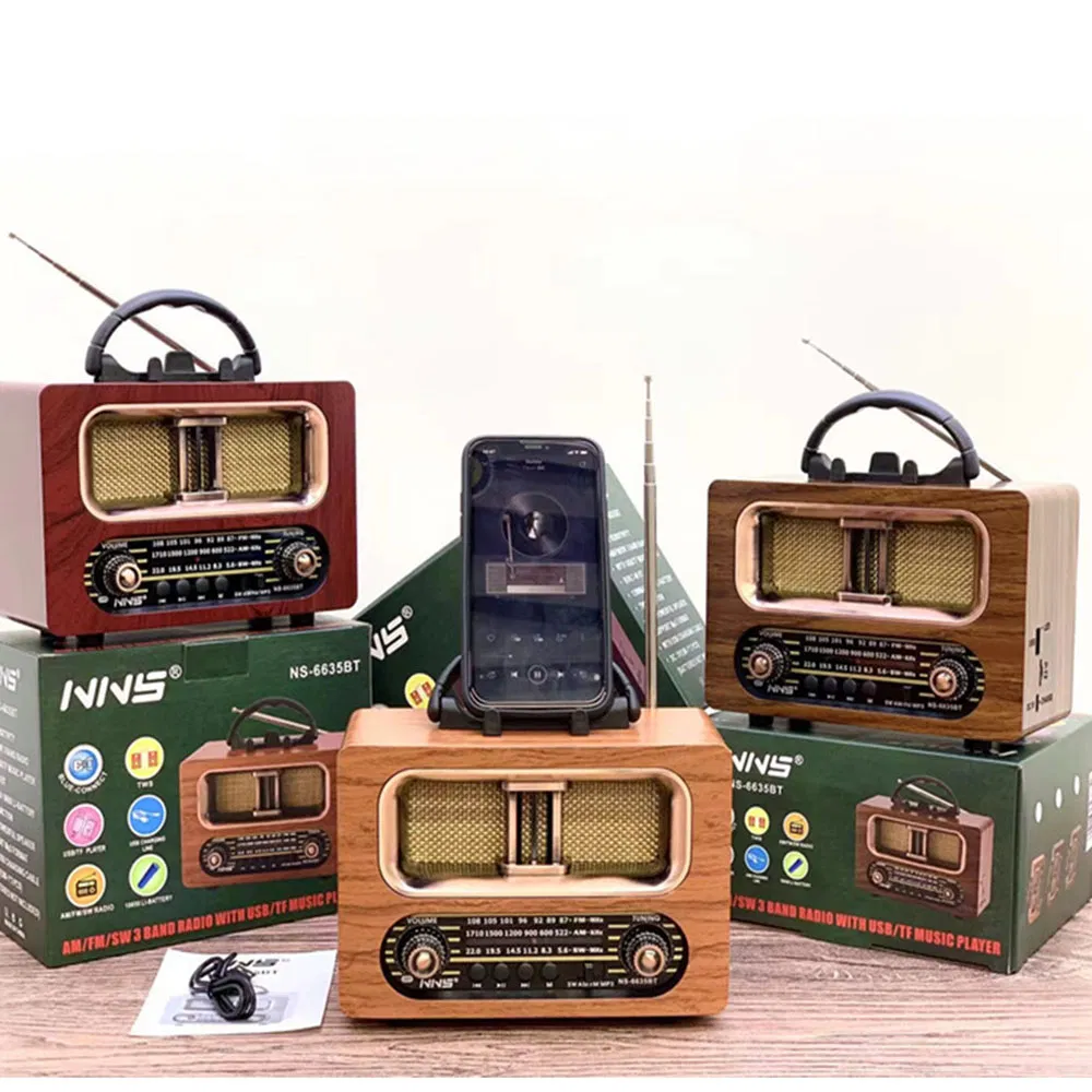 Ретро радио NS-6635BT с Bluetooth, деревянный корпус