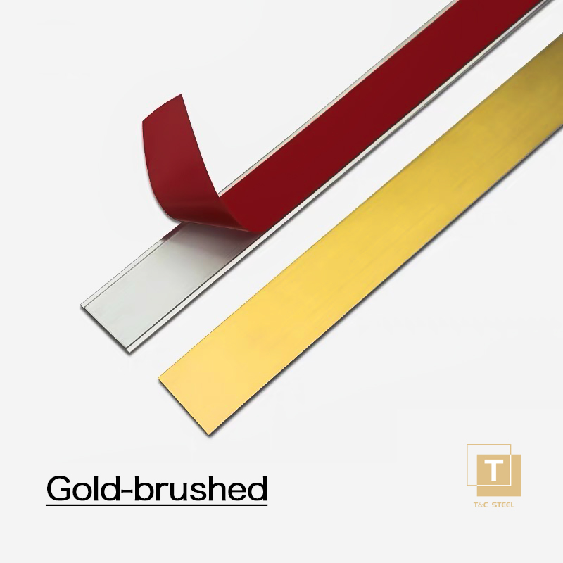 T&C Profiles30 Mirror PVD Gold Finish Flat Metal Stainless Steel Trim Strip Decorative Tile for Furniture Wall Floor Transition Strip