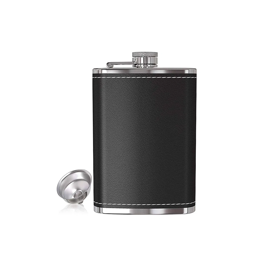 8 Oz Leak Proof Stainless Steel Pocket Hip Flask with Black Leather Cover for Discrete Shot Drinking of Alcohol, Aberlour, Rum and Vodka