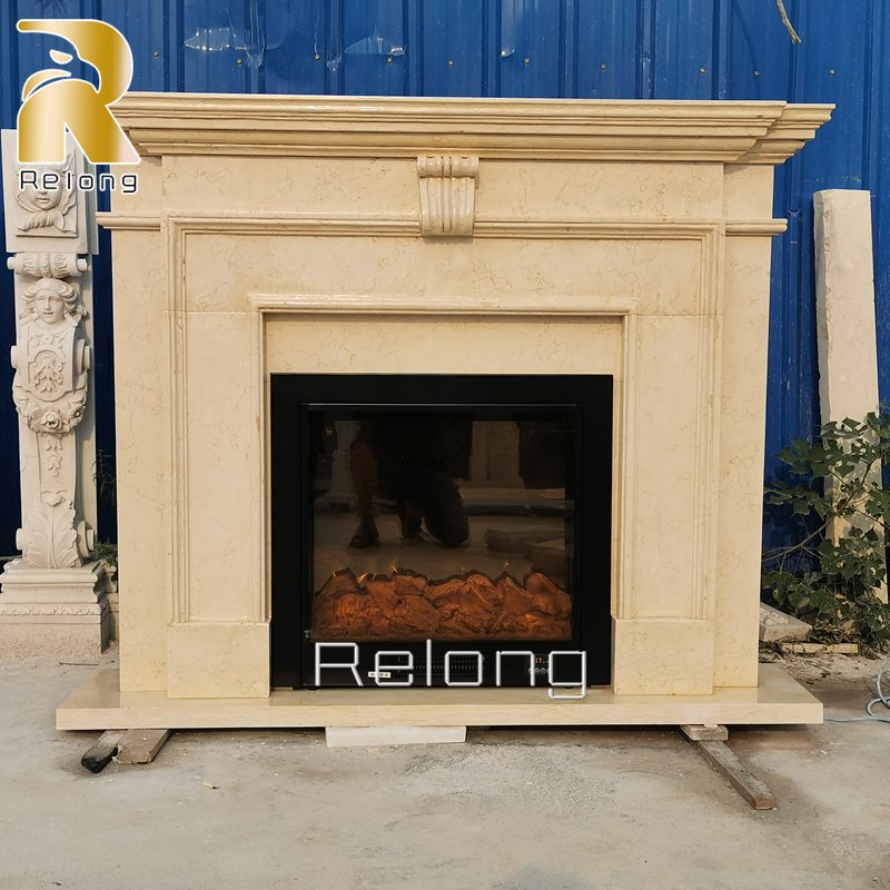 Custom Modern Simple Design Beige Marble Fireplaces