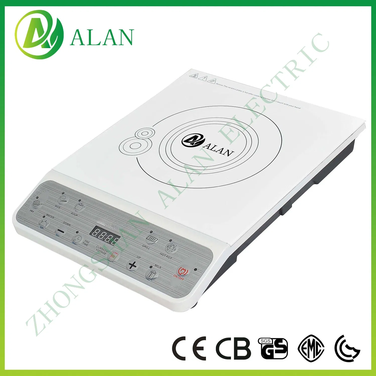 White Color Crystal Plate Slant Control Surface Press Model Induction Cooker Hob