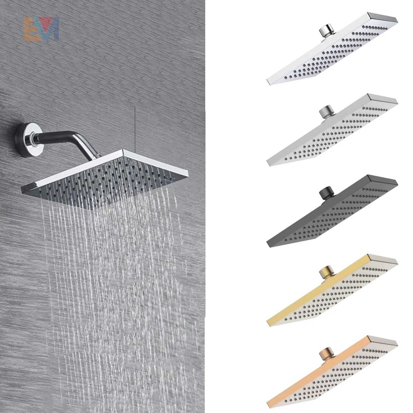 Bathroom Showerhead High Pressure Adjustable Square Rain Shower Head