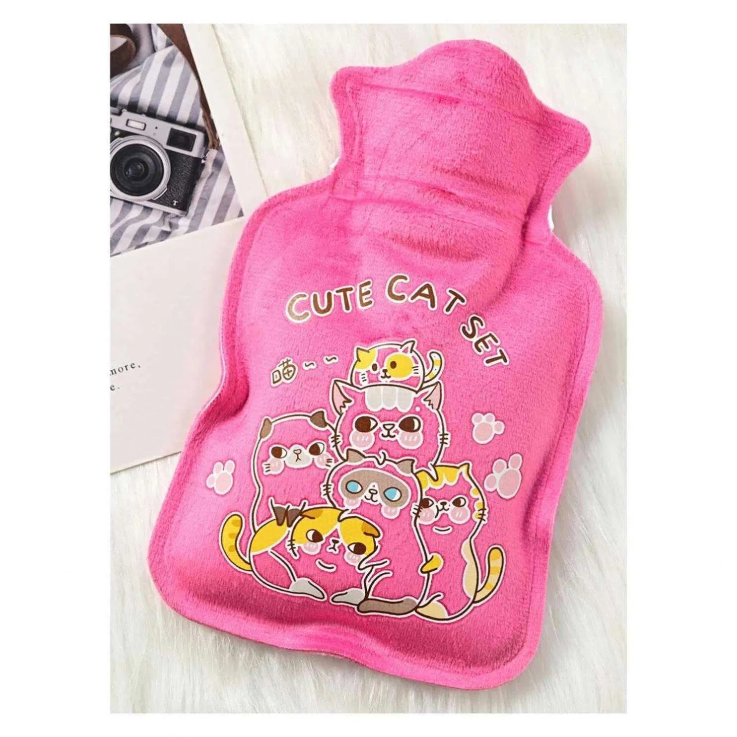 Hot Selling Flocking Rubber Cute Portable Leakproof Warmer Heat Cartoon Hot Water Bottle