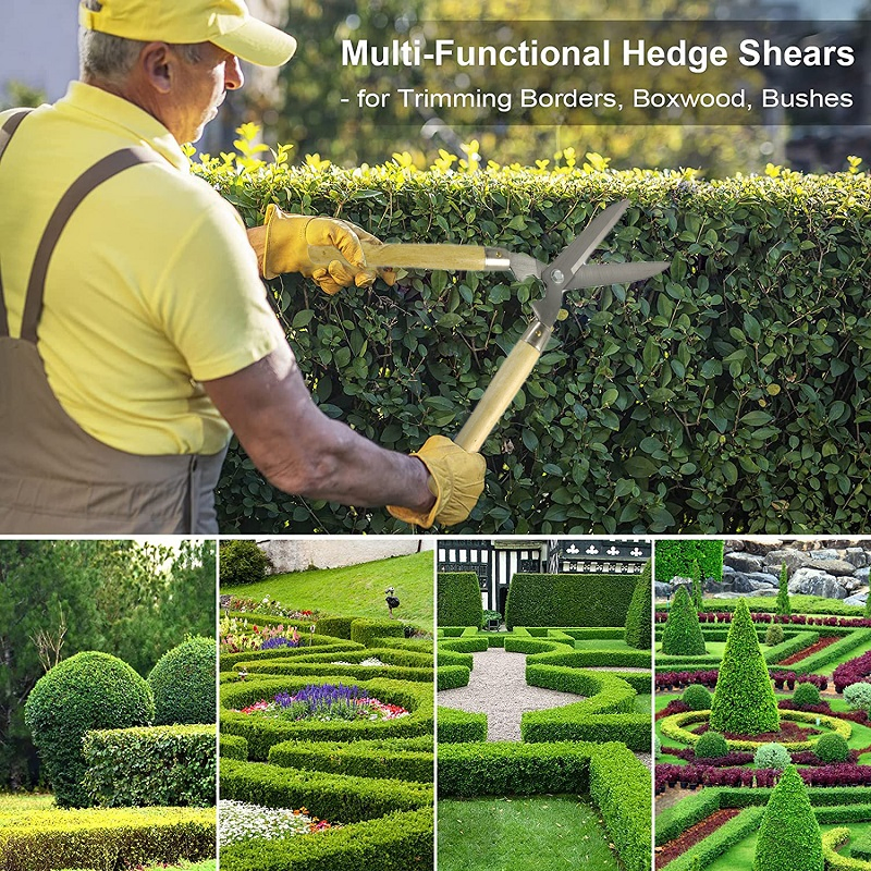 New Design Gardening Pruner Hedge Shear Trimmer High Strength Long Wooden Handle Hedge Cutter Multifunction Grass Hedge Shears