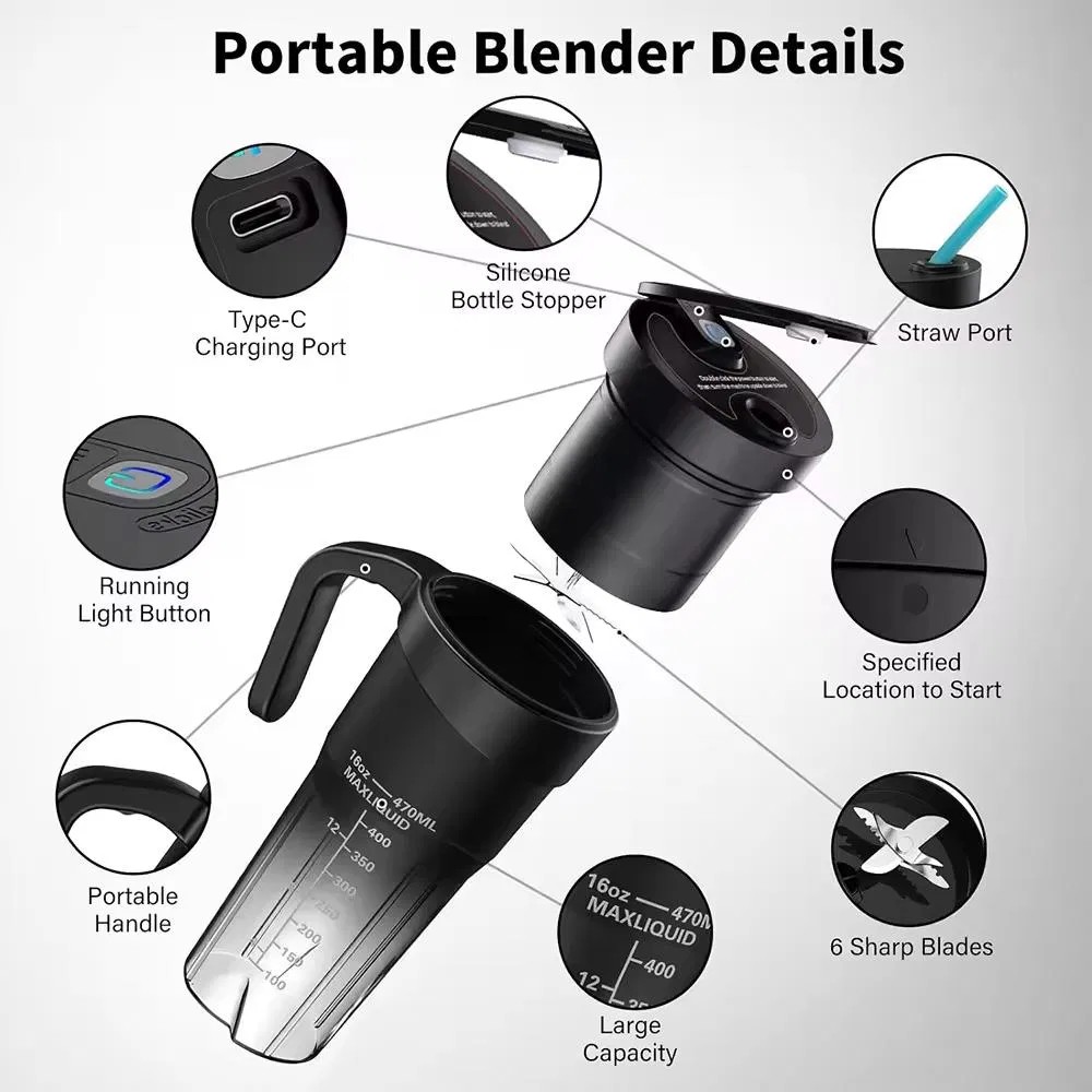 Portable Blender Cup Bottle USB Rechargeable Fruit Mixer Mini Hand Juicer