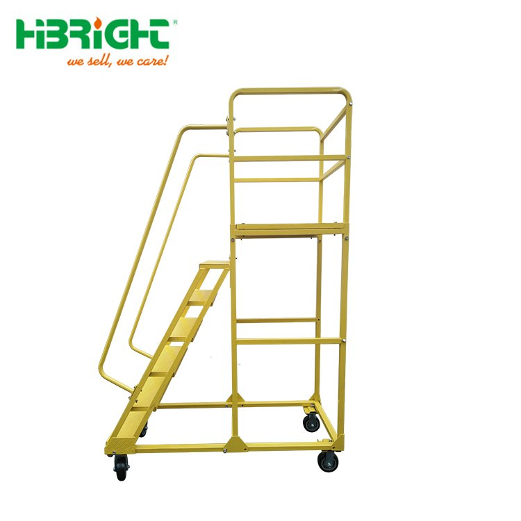 Movable Metal Industrial Ladder Truck Cart with Handrail