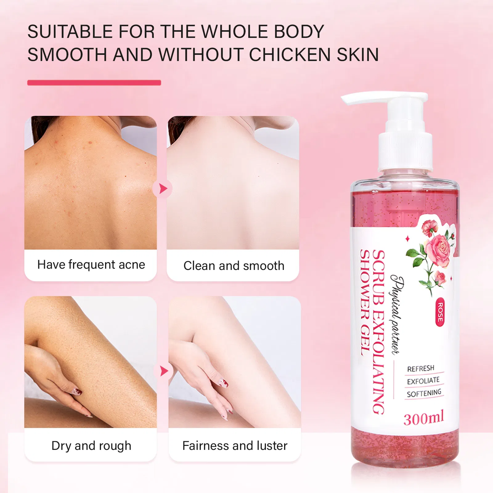 Beauty Cosmetics Body Care Shower Moisturizing Nourishing Rose Scrub Exfoliating Shower Gel
