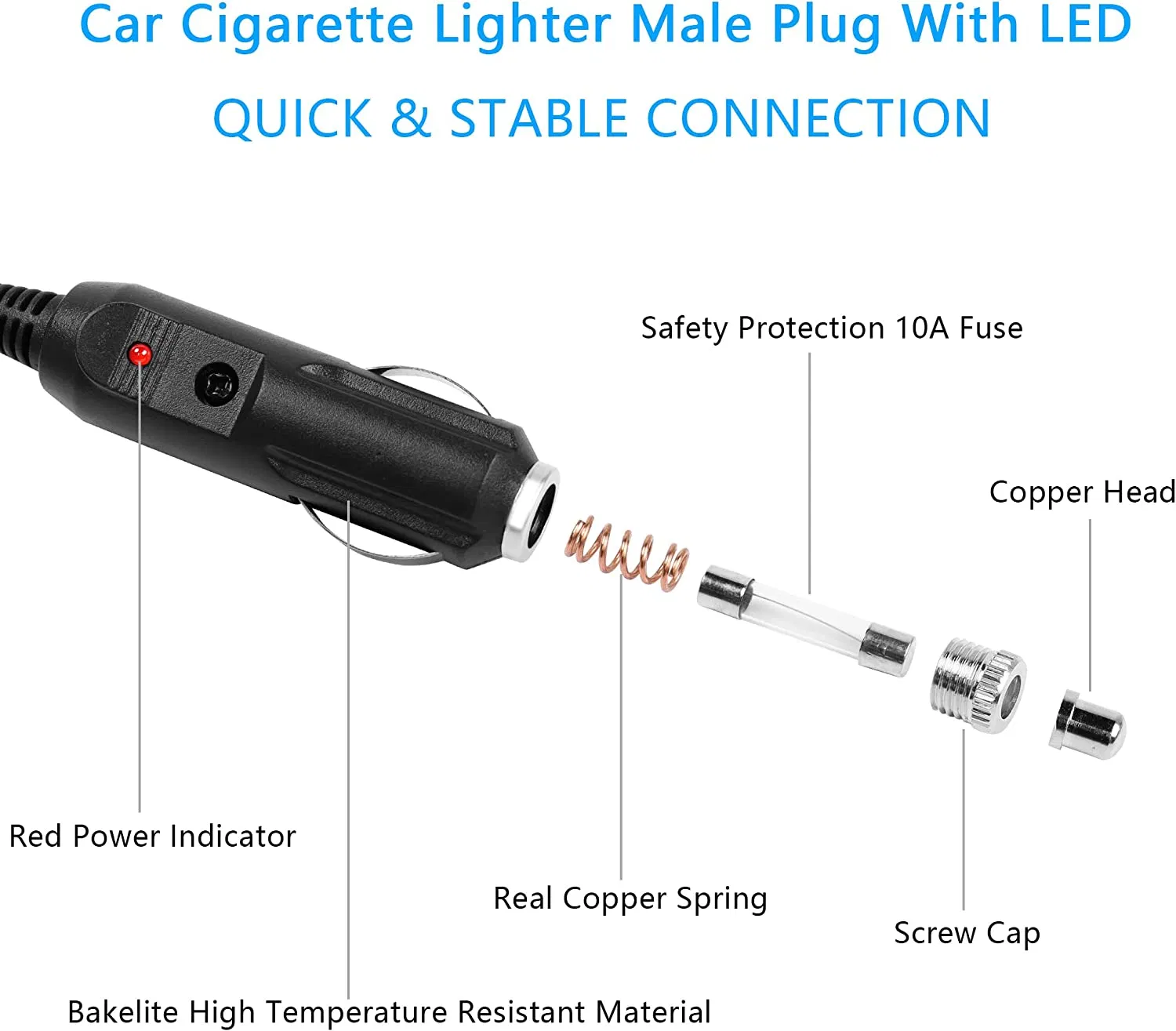 Кабель для автомобильного холодильника 12 В (2 контакта, 1.5 м)