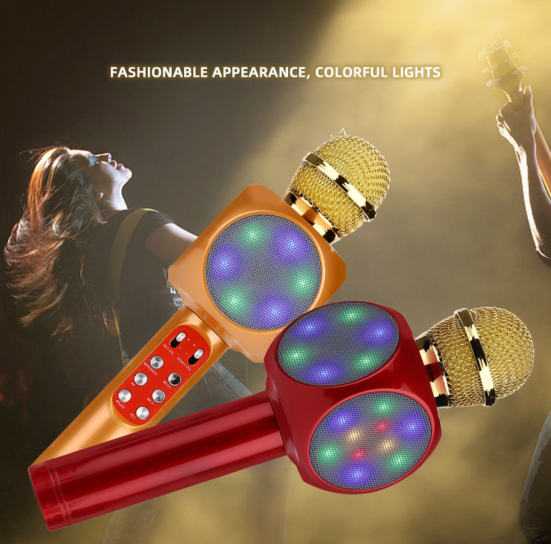 1816 Wireless Bluetooth Kid Karaoke Microphone 4-in-1 Portable Handheld Mic Speaker with LED Lights